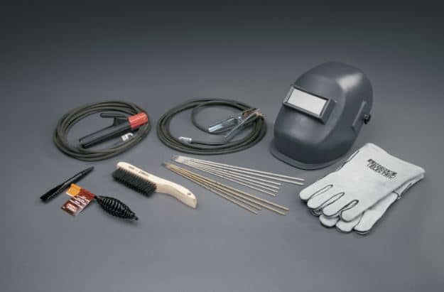 Welding Cables, Helmet, Gloves and Wire Brush